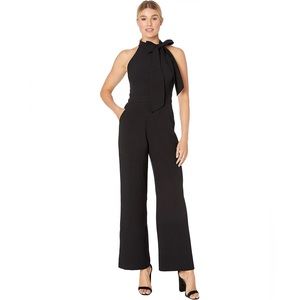 Vince Camuto Kors crepe black halter jumpsuit with detailed bow